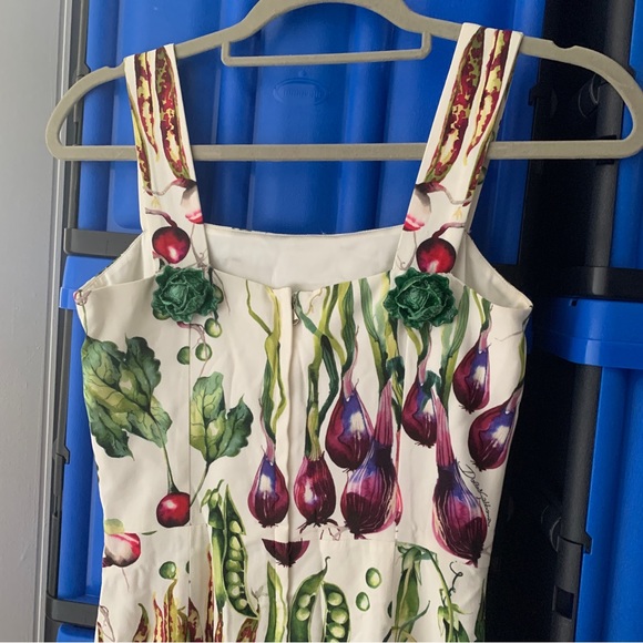 Dolce & Gabbana Square Neck Vegetable Print Midi Cady Dress 2018 XS / IT 36 - Picture 8 of 16